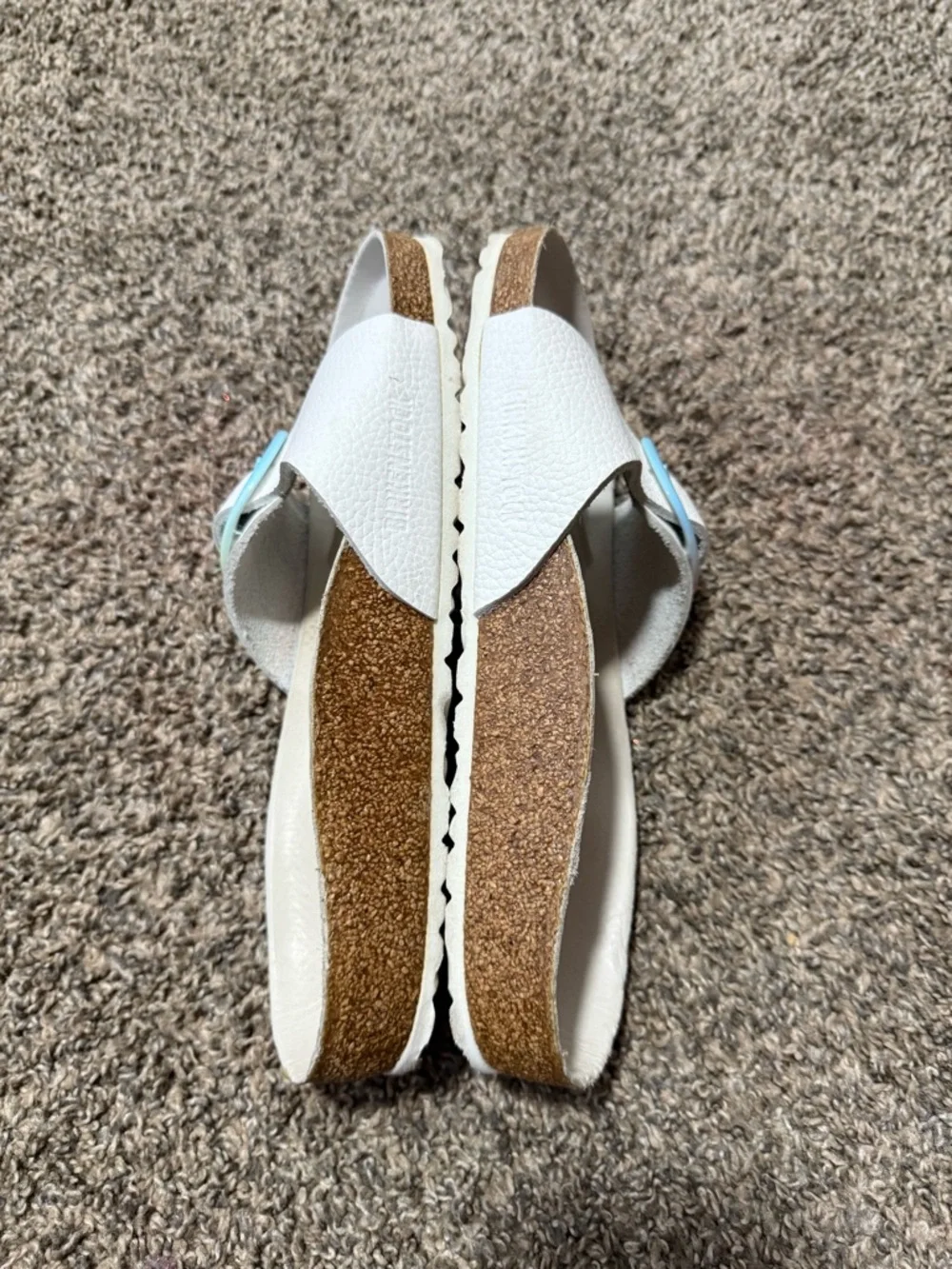 Birkenstock White Slide Sandals with Pastel Ombre Buckles - Picture 4 of 6